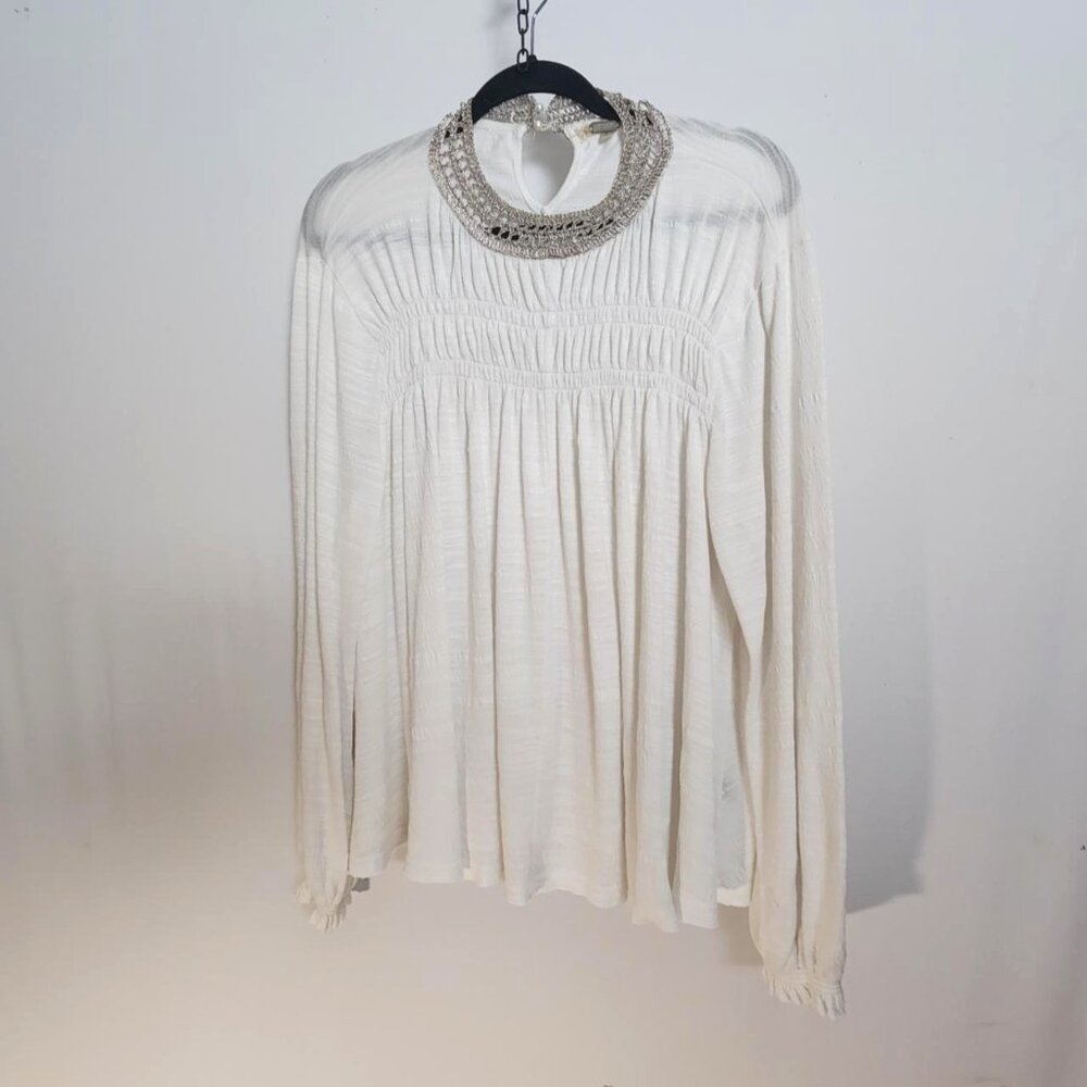 Gimmicks women's embellished tunic with crochet and choker collar Size: L